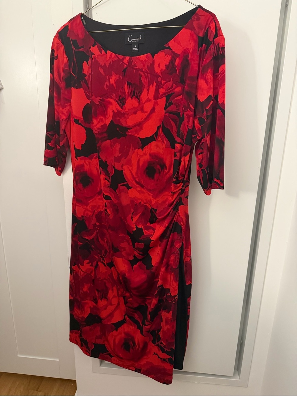 connected apparel Red Floral Midi Sheath Dress - Picture 6 of 6